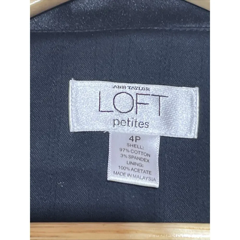 LOFT Tuxedo Blazer Womens 4P Black Scoop Neck Satin Collar One Button Formal - Picture 9 of 11